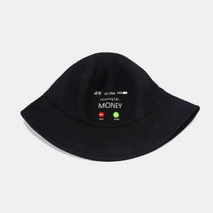 Bob noir en coton avec motif créatif d'appel entrant MONEY imprimé sur le devant