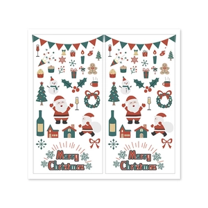 Rectangle Merry Christmas stickers set featuring Santa, snowman, and holiday icons
