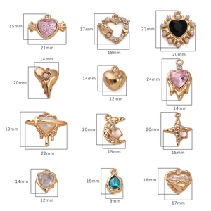 DIY jewelry charms set featuring gold hearts and moons with crystals and sizes in mm