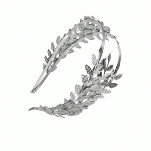 Baroque silver leaf tiara crown for women with Greek goddess style on white background