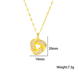 Minimalist interlocking triple ring zircon pendant necklace with size and weight details