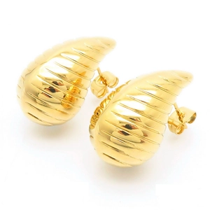 Chunky gold hollow teardrop earrings with elegant horizontal textured thread patterns