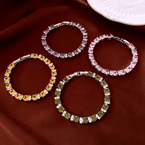 Square Cubic Zirconia Tennis Bracelet Copper Geometric Clasp Bangle For Women Colorful Fashion Jewelry Accessory