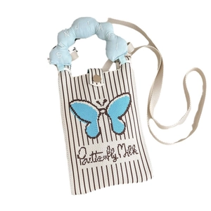 Mini borsa a tracolla in maglia per cellulare con motivo a farfalla blu e manico soffice