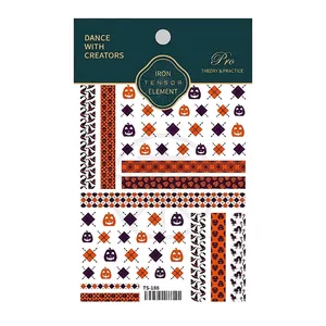 5D Halloween nail stickers featuring pumpkins, skulls and orange stripes on card