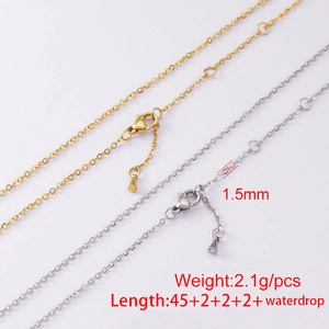 Adjustable 1.5mm stainless steel necklace chain in gold and silver with waterdrop pendant