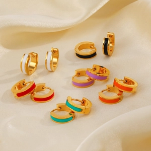 Colorful Enamel Stainless Steel Hoop Earrings For Women 18K Gold Plated Round Geometric Huggie Earrings Niche Design Fashion Jewelry