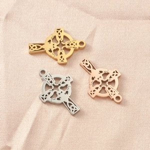 Celtic cross pendants in gold, silver, and rose gold finishes with intricate hollow carving