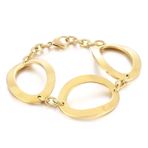 Exaggerated golden stainless steel bracelet with large oval links and lobster clasp