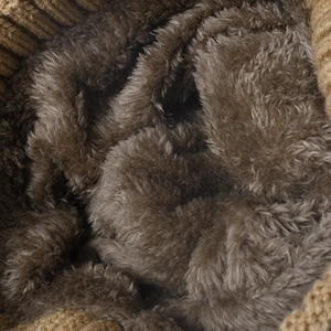 Women's thick knit beanie with warm coffee faux fur lining for winter outdoor use