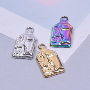 Abstract face pendants in silver, gold and rainbow plating for DIY jewelry making