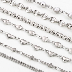 Assorted silver stainless steel DIY chains with pearls and rhinestones for jewelry making