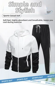 Close-up of moisture-wicking fabric and drawstring hood detail on men's sports tracksuit