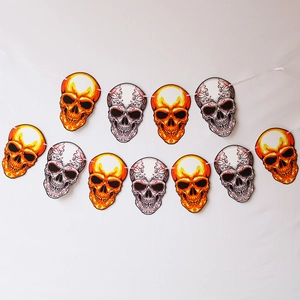 Halloween skull banner with orange and floral skull flags for party wall decoration
