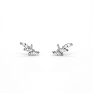 Detailed macro view of S925 sterling silver marquise-cut marquise stud earrings
