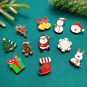 Christmas Enamel Brooch Pin Cartoon Santa Claus Reindeer Alloy Rhinestone Festive Jewelry Gift For Women Girls Kids