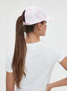 Pink and white tie-dye baseball cap with a ponytail hole design for women