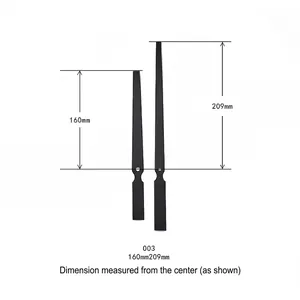 Matte black aluminum clock hands set with 160mm and 209mm measurements on white background