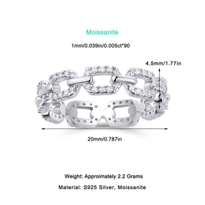Detail showing S925 silver chain ring dimensions with 90 moissanite stones and 4.5mm width