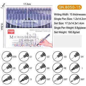 Set of 15 waterproof fineliner drawing pens with assorted nib sizes for sketching