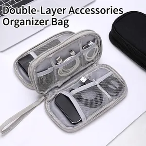 Sac de rangement double couche pour câbles et accessoires numériques et de voyage