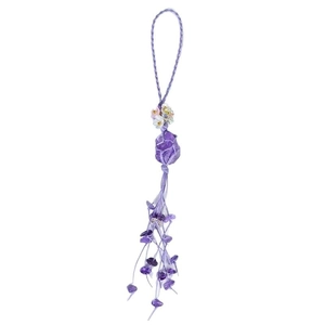 Handmade purple amethyst crystal pendant with resin flowers and woven strap hanging