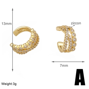 Detailed size specifications for gold C-shaped ear cuffs with zircon micro-paving