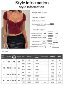 Tableau des tailles et spécifications du tissu pour le T-shirt Y2K moulant à manches courtes