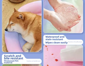 Detail of waterproof thickened PVC pet cooling mat with rainbow gradient and gel filling