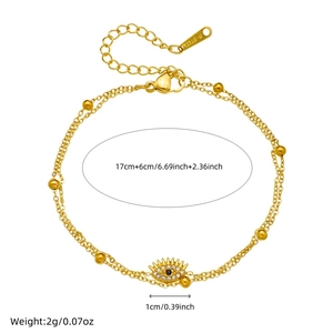 Gold-plated stainless steel devil eye layered bracelet with dimensions and s-steel mark