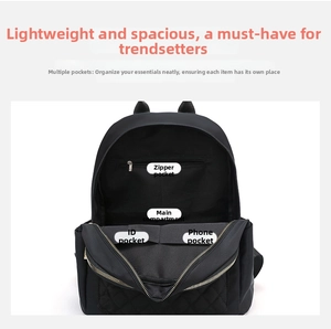 Detail view of the quilted backpack interior with multi-pocket functional organization