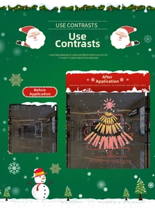 Détail de stickers de Noël dorés pour vitres montrant le rendu avant et après pose
