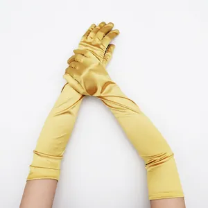 Eleganti guanti lunghi in raso dorato lunghezza gomito per feste vintage anni '20 cosplay