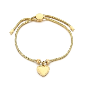 Elegant 18K gold plated heart charm bracelet with adjustable snake chain and metal slider