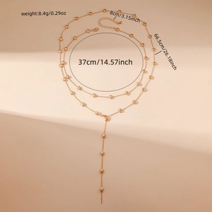 Detailed dimensions and weight of the double layer gold starfish moon tassel necklace
