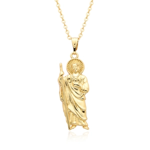 Two-tone gold plated St. Jude pendant necklace with detailed religious figure and link chain