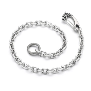 Street style stainless steel jeans chain featuring a lion head clasp on white background