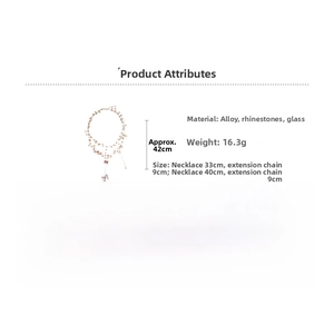Double-layered necklace detail showing alloy chain length specifications and stone materials