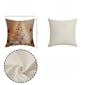 Detail of Christmas snowman pillow cover featuring linen texture and print quality specs