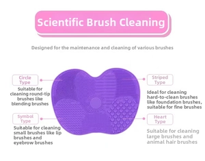 Macro detail of purple silicone makeup brush mat showing cleaning texture zones