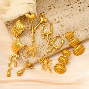 Elegant gold wrinkled stainless steel earrings in various artistic and heart shapes
