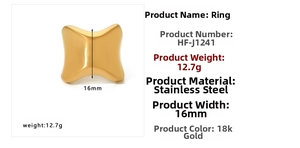 Detailed view of 16mm irregular concave 18k gold plated stainless steel ring with specs