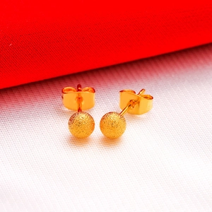 Minimalist gold-plated brass stud earrings with matte frosted finish and round bead design