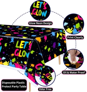 Waterproof neon glow party tablecloth detail with oil-resistant printed paint splashes