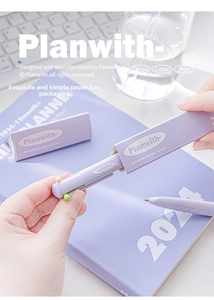Close-up of Planwith multi-color retractable pen in purple aesthetic stationery set