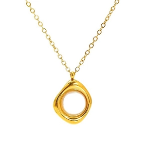 Collier élégant en acier titane doré avec pendentif rond irrégulier en perle d'imitation