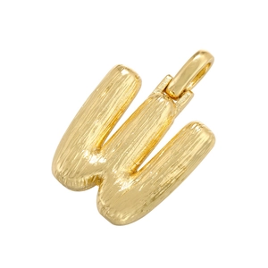 18K gold plated letter W pendant with brushed metal texture and a puffy bamboo style design
