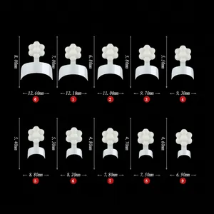 Size chart for 500pcs French nail extension tips showing 10 sizes from 0 to 9 in mm