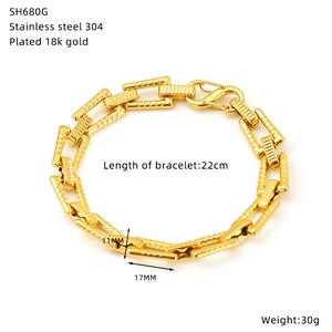 18K gold plated stainless steel curb chain bracelet with heavy hip hop style for men and women