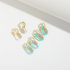 Minimalist heart charm hoop earrings in gold with colorful enamel and zircon stones